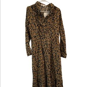 DownEast Ruffle Hem Shirt Dress. Medium. Multi Floral print.